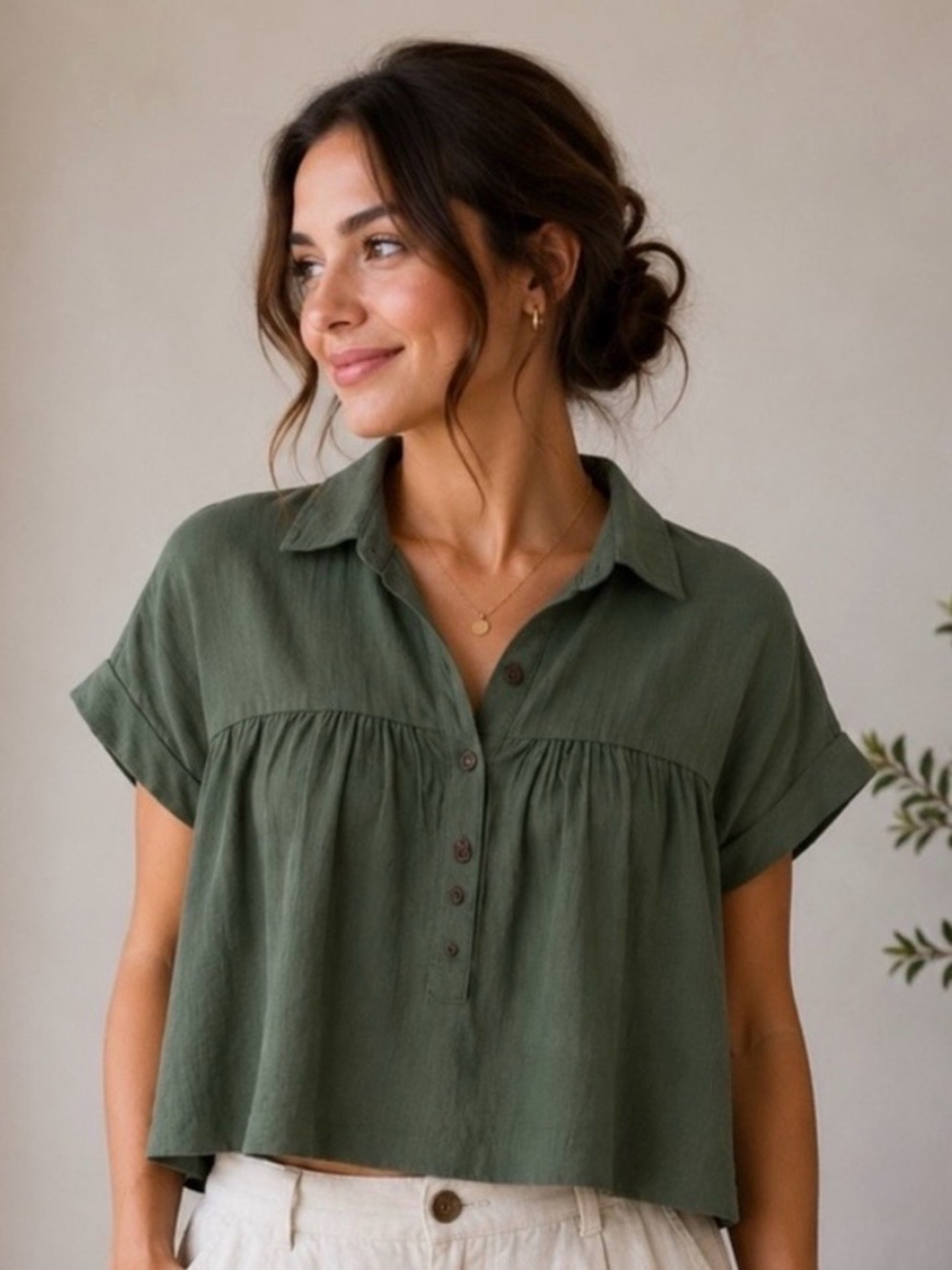 Joe Fresh Olive Green Button-Front Shirt